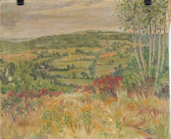 Antique American Impressionist Mountain Flower Landscape Original Oil Painting