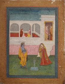 Antique Indian Family  Portrait Original Gouache Painting