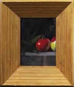 Signed Vintage American School Realist Apple Still Life Framed Original Oil Painting