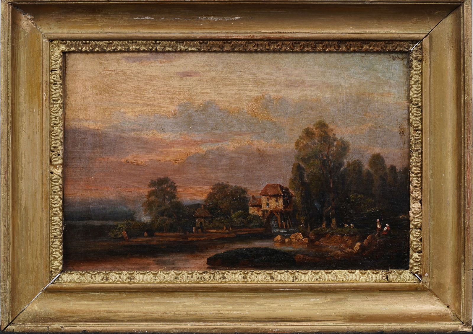 Antique European Luminous River Landscape Framed Original Oil Painting (1 of 5)