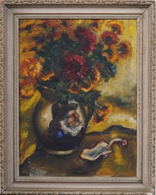 Mary McGee Signed Vintage American Impressionist Still Life Framed Flower Original Oil Painting