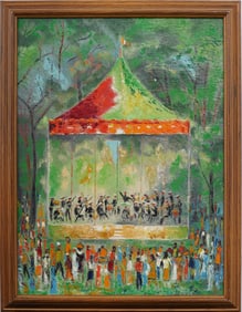 Gustave Nebel (French 1907-1987) Summer Paris Concert in the Park Modernist Framed Oil Painting