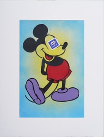 Vintage French Pop Art Space Invader Mickey Mouse Disney Portrait Original Mixed Media Painting