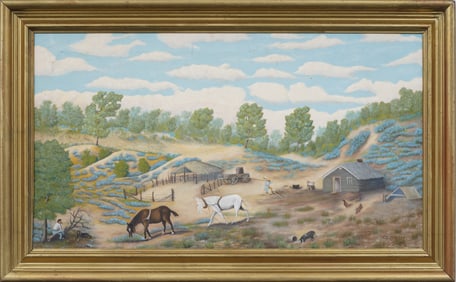 O.L. Keely Oklahoma Farm Southern School Oklahoma Farmstead Framed Landscape Original Oil Painting