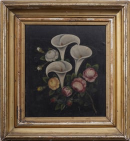 Antique American Realist Flower Still Life Framed Original Oil Painting