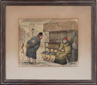 Vintage French Modernist Oyster Seller Framed Signed Michael Berry 1940s Original Painting