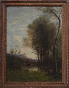 Paul D Trouillebert 1829-1900 Antique French Barbizon School Framed Landscape Original Oil Painting