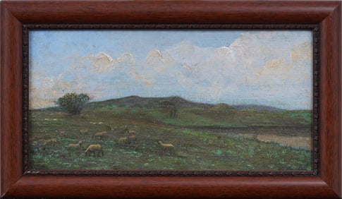 Vintage American Impressionist Bucolic Sheep Landscape Framed Original Oil Painting