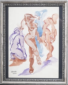 Bela Kadar (1877 - 1956) Antique French Impressionist Nude Women Watercolor  Framed Painting