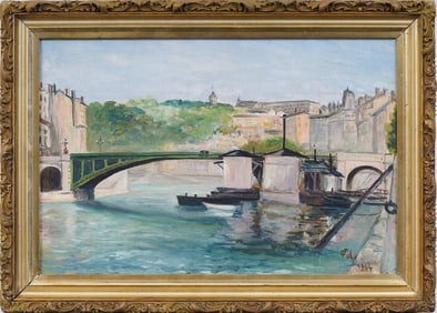 Antique French Post Impressionist Signed 1944 Original Pont de la Feuillée, Lyon Oil Painting