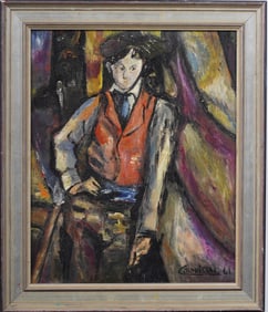 Signed French Paris School Vintage Modernist Framed Portrait Original Oil Painting