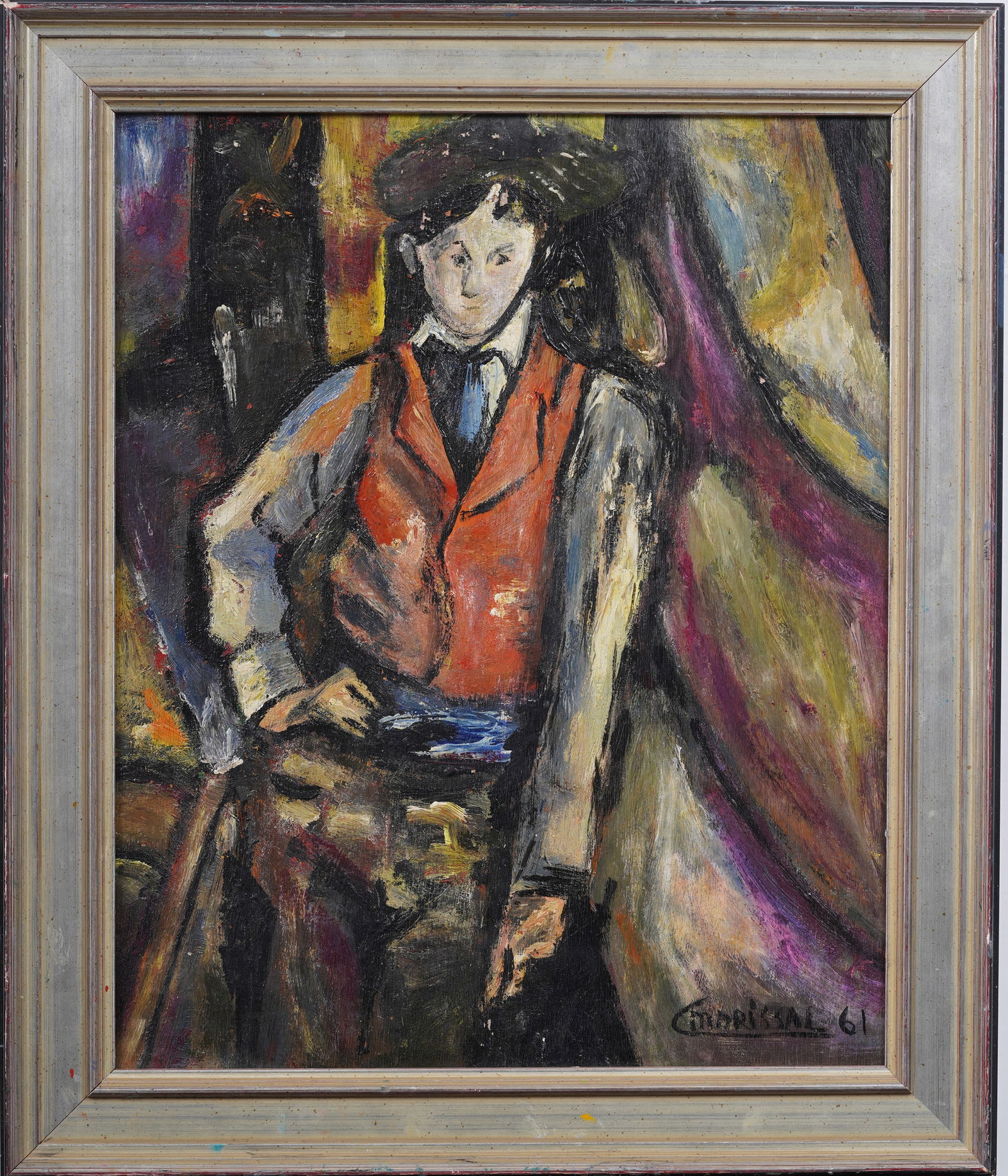 Signed French Paris School Vintage Modernist Framed Portrait Original Oil Painting (1 of 7)