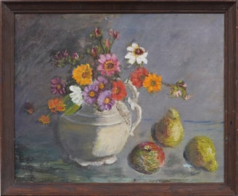 Vintage American Impressionist Flower Still Life Framed Signed Original Oil Painting