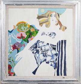 Signed Large Vintage American School Woman Portrait Modernist Abstract Framed Original Oil Painting