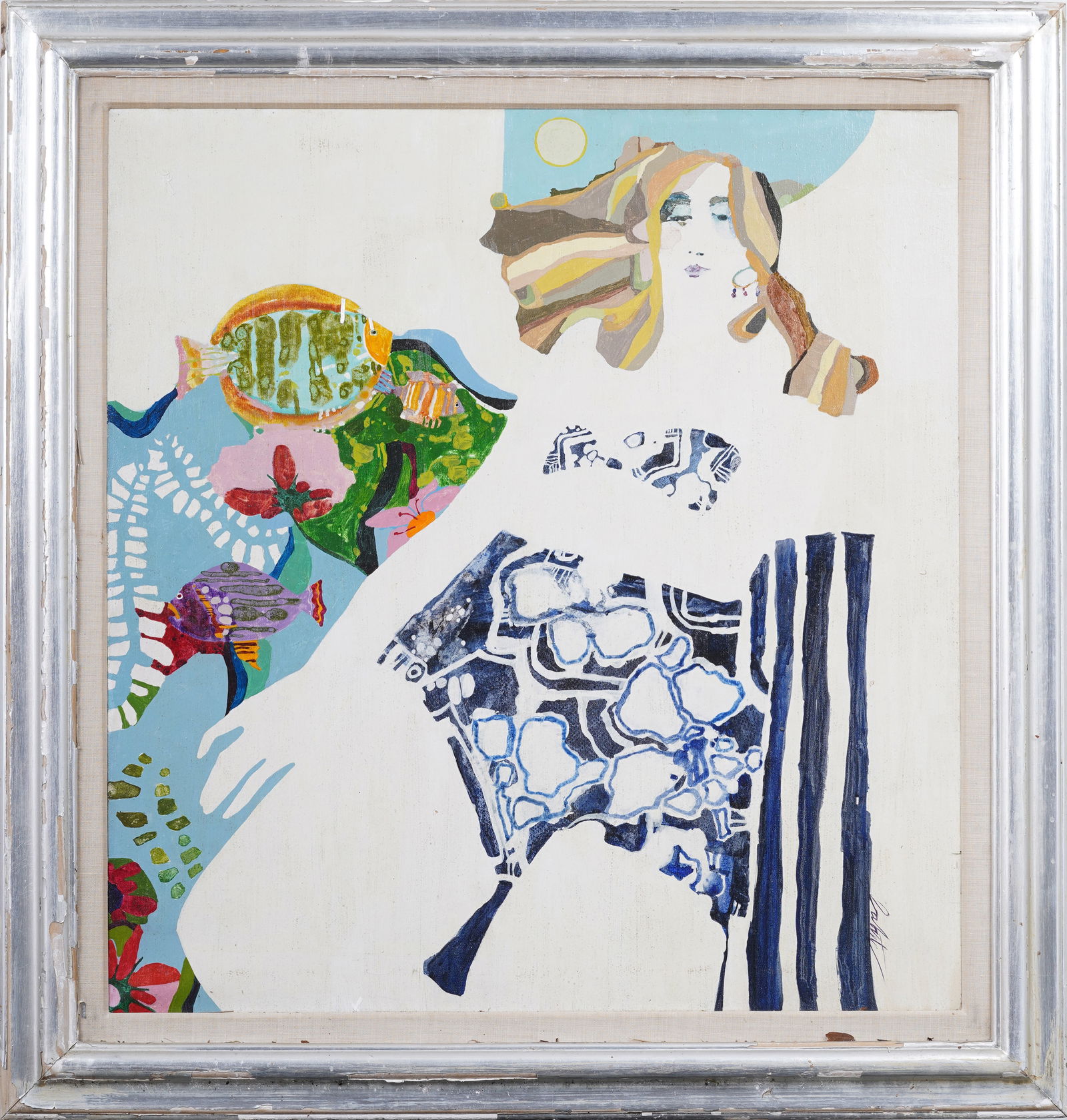 Signed Large Vintage American School Woman Portrait Modernist Abstract Framed Original Oil Painting (1 of 7)