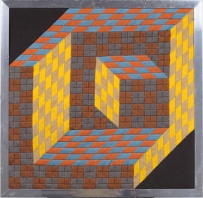 Cicle of Victor Vasarely (1906 - 1997) Vintage Hooked Rug Geometric Abstract Assemblage