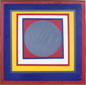 Large Vintage American School Abstract Geometric Framed Original Oil Painting