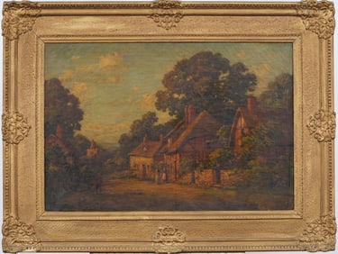 Antique Large English Impressionist Garden Landscape Framed 19th Century Original Oil Painting