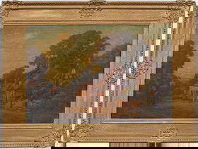 Antique Large English Impressionist Garden Landscape Framed 19th Century Original Oil Painting: Antique English landscape oil painting. Oil on canvas. Framed. Measuring: 28 by 37 inches overall, and 20 by 28 painting alone. Please see all images for condition. Size is measured and written on the
