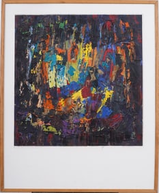 Large Signed Vintage American Abstract Expressionist Mid Century Modern Framed Original Oil Painting