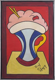 Vintage American or European School Pop Art Ice Cream Sunday Large Modernist Original Oil Painting