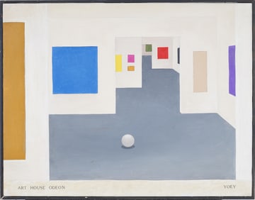 Vintage American Modernist Geometric Abstract Interior Scene Signed Original Oil Painting