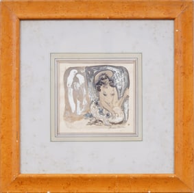 ATTR Emilio Grau-Sala (1911 - 1975) Antique European Signed Nude Woman Portrait Framed Painting