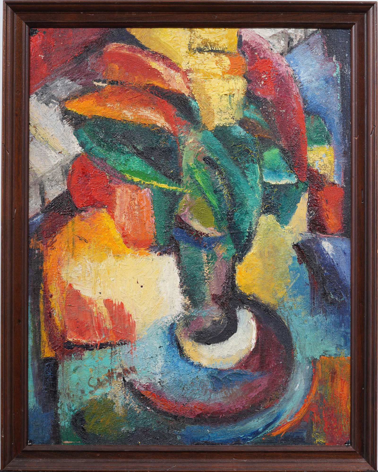 Vintage American School Signed Abstract Framed Still Life Original Modernist Oil Painting (1 of 7)