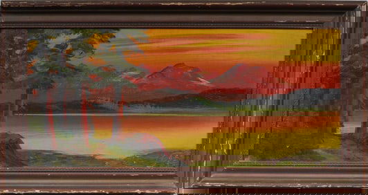 Harry Leonard Lopp (1888 - 1974) Vintage American Western Sunset Landscape Original Oil Painting