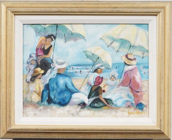 Audrey Menefee Vintage American Impressionist Beach Scene Framed Signed Original Oil Painting