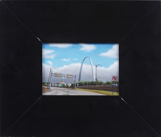 Vintage American Realist St. Louis Archway Framed Original Landscape Oil Painting