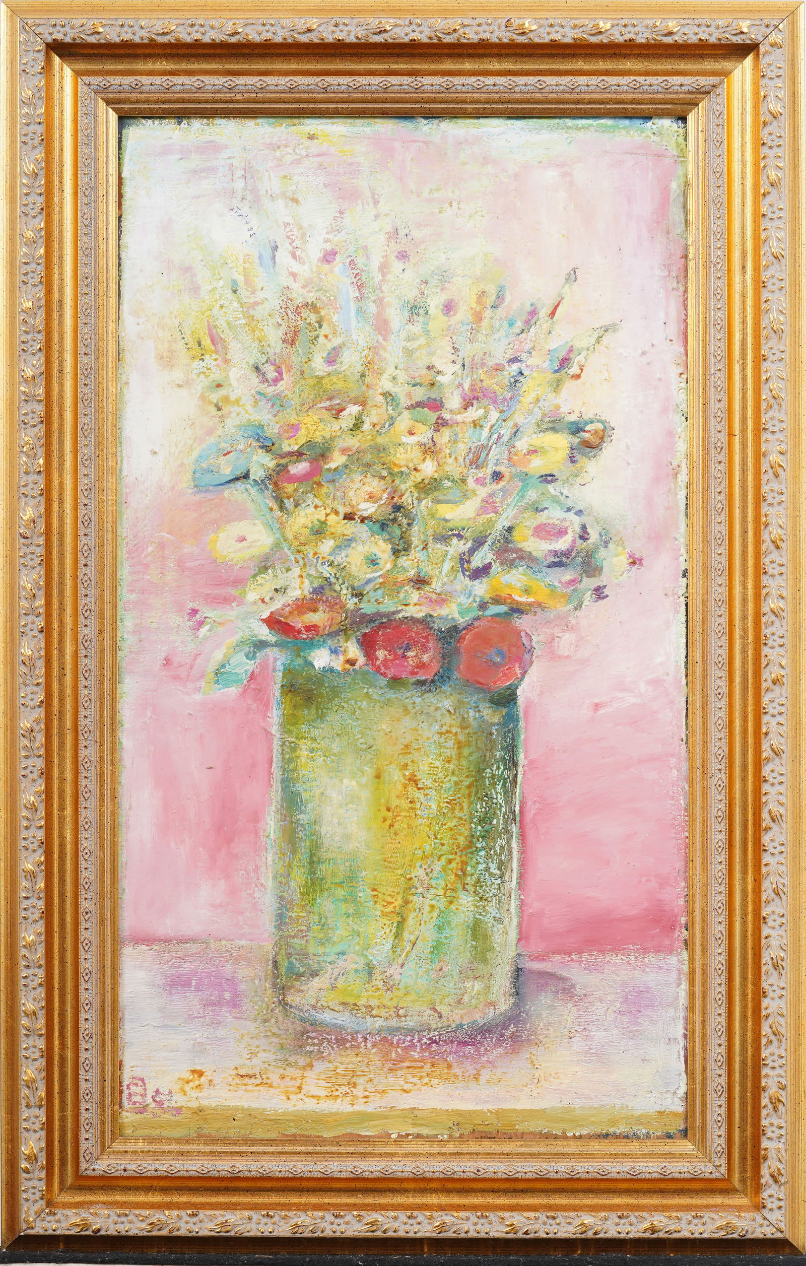 Signed Vintage American School Modernist Framed Flower Still Life Original Oil Painting (1 of 7)