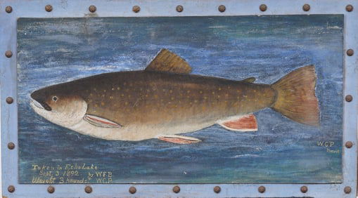 Vintage American School Sporting Art Trout Fish Portrait Framed Original Painting
