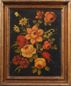Vintage American School Flower Still Life Giltwood Framed Original Oil Painting