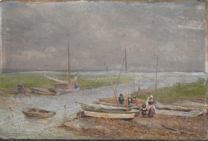 Signed Antique European Impressionist Seascape Oil Painting