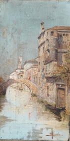 Antique Italian Signed 1878 Venice Cityscape Signed Oil Painting