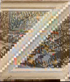 Vintage European Paris Street Scene Signed Framed Impressionist Original Oil Painting