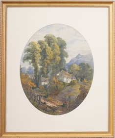 Antique Signed "G.A. Gilbert"  European Framed Mountain Valley Landscape Original Painting