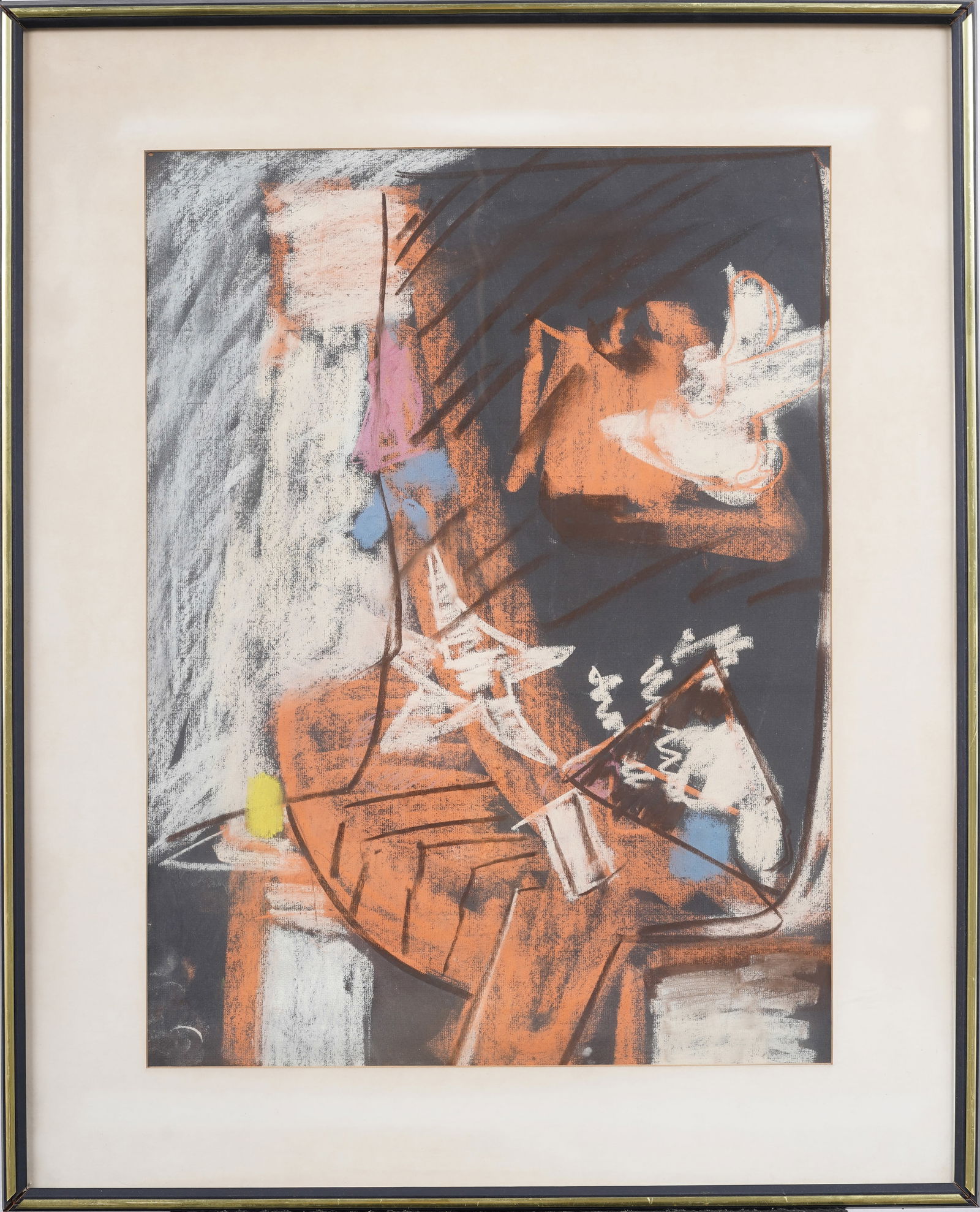 Vintage American Abstract Expressionist Mid Century Modern Framed Original Painting: Vintage American abstract painting. Mixed media on paper. Framed. Measuring: 31 by 25 inches overall, and 23 by 17.5 painting alone. Please see all images for condition. Size is measured and written o