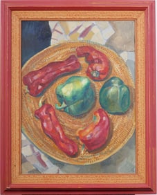 Vintage American School Signed Framed Impressionist Pepper Still Life Modern Original Oil Painting