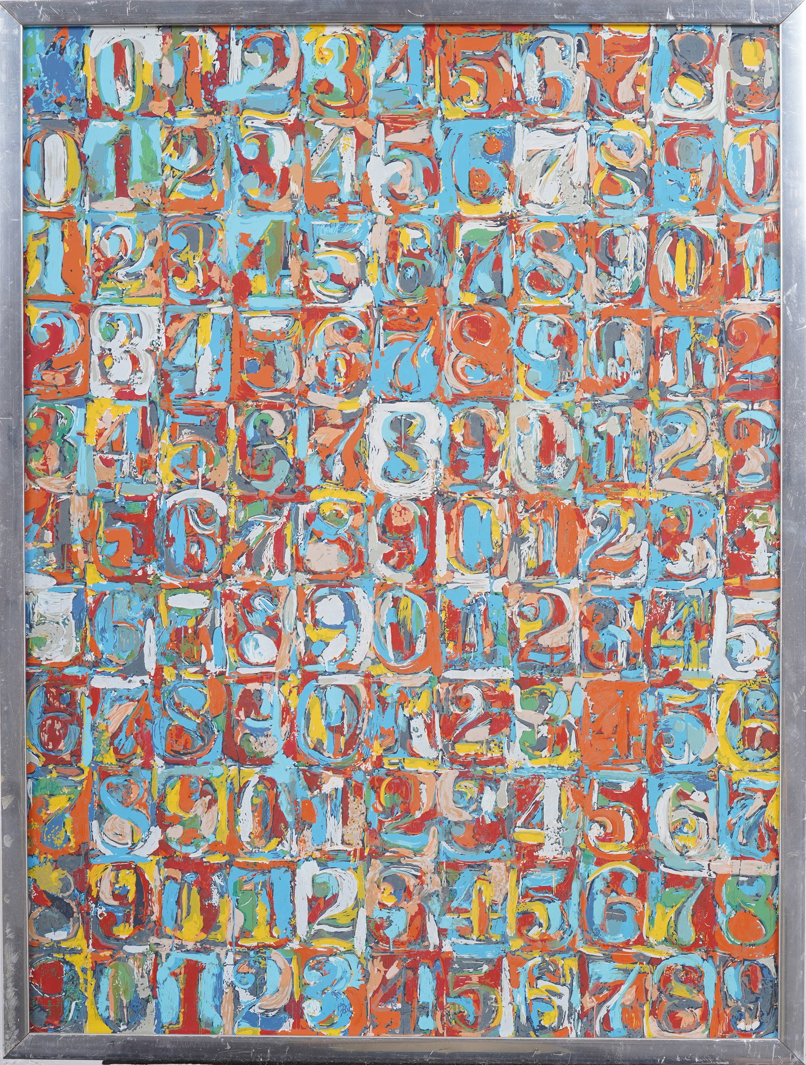 Vintage American Abstract Original Oil Painting after Japser Johns: Vintage American abstract oil painting. Oil on board. Framed. Measuring: 33 by 25 inches overall, and 32 by 24 painting alone. Please see all images for condition. Size is measured and written on the 