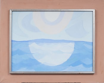 Vintage American School Modernist Abstract Moonlit Seascape Framed Large Original Oil Painting