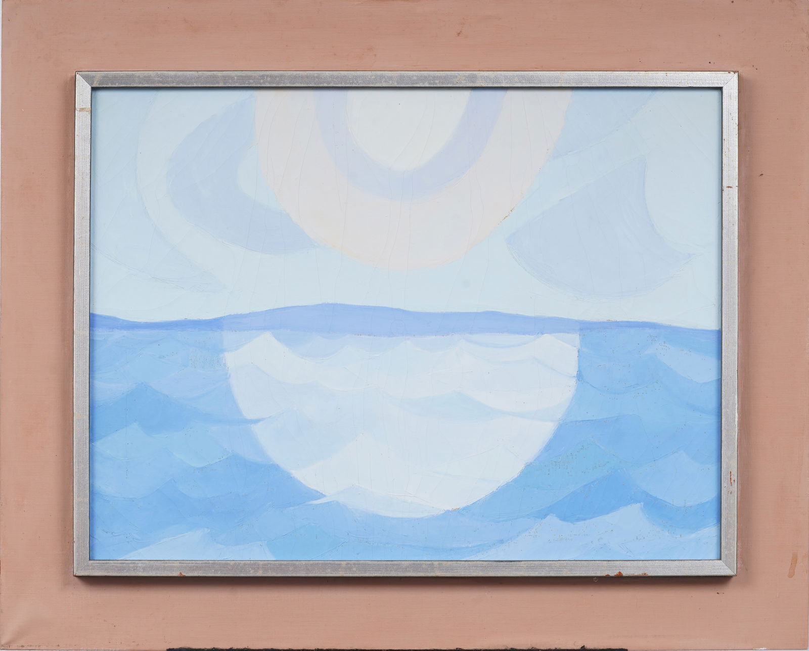 Vintage American School Modernist Abstract Moonlit Seascape Framed Large Original Oil Painting (1 of 4)