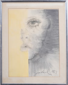 Signed 1967 Vintage American School Abstract Portrait Mixed Media Original Painting