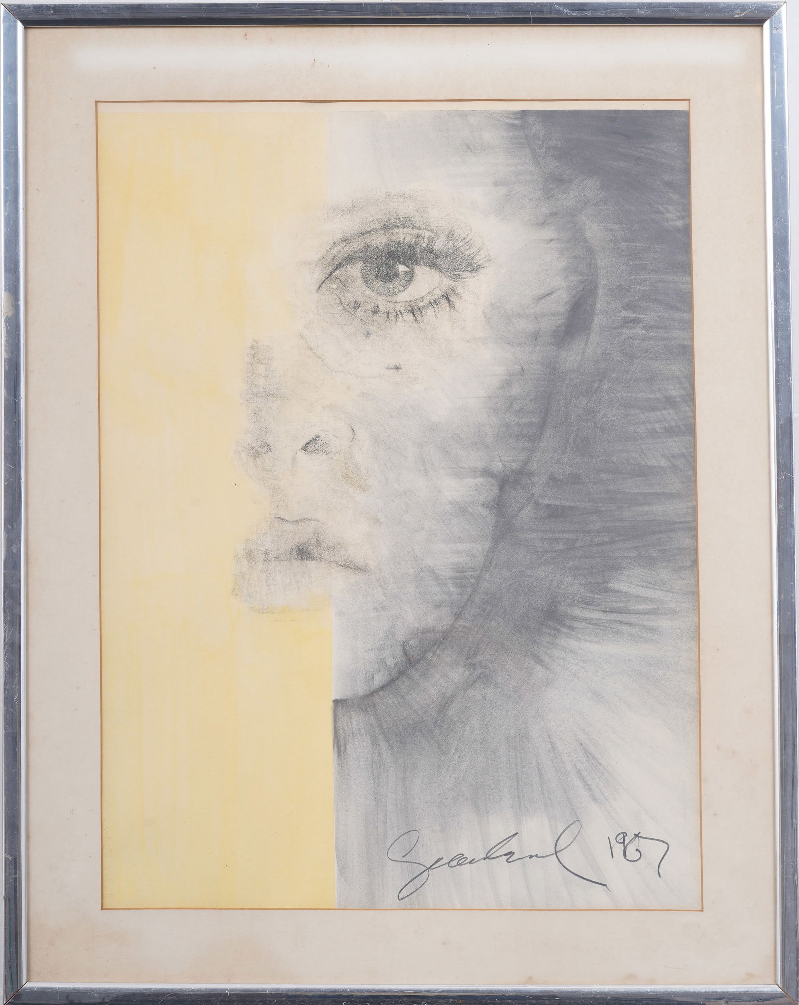 Signed 1967 Vintage American School Abstract Portrait Mixed Media Original Painting (1 of 5)