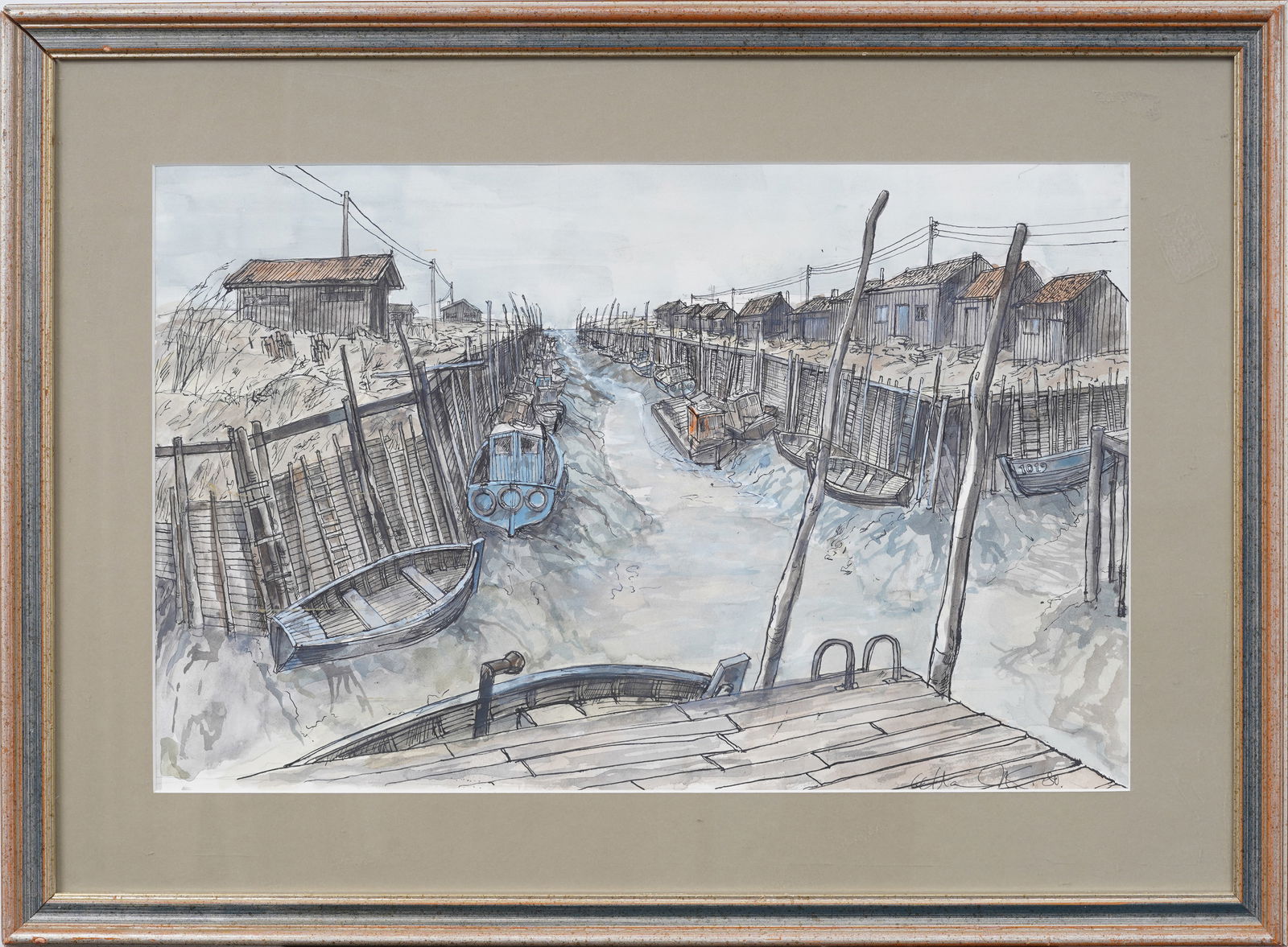 Vintage American School Signed Canal Scene Framed Original Painting (1 of 7)