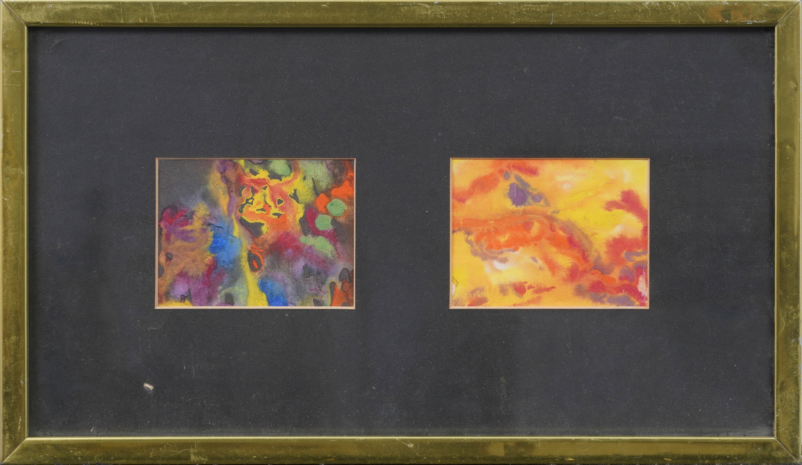 Vintage American Abstract Expressionist Framed Original Paintings: Vintage American abstract paintings. Framed. Measuring: 9 by 16 inches overall, and 3 by 4 each painting alone. Please see all images for condition. Size is measured and written on the back of the pai