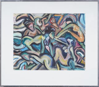 Signed Vintage American or European Modernist Nude Figural Abstract Framed Painting