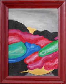 Vintage American School Signed Modernist Framed Abstract Original Oil Painting