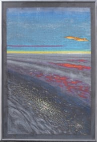 Vintage American Topographical Sunset Modernist Outsider Abstract Landscape Pastel